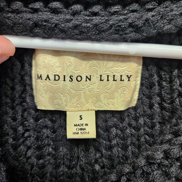 Madison Lilly Sweater Womens Small Black Cowl Neck Poncho Cable Knit - Picture 3 of 7